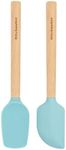 KitchenAid Bamboo Wood Handled Mini Spatula Set with Silicone Head, Set of 2, Aqua Sky