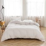 FACE TWO FACE Bedding Duvet Cover Set100% Washed Cotton Duvet Cover Linen Like Textured Breathable Durable Soft Comfy (Full, White)