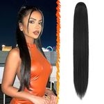 BARSDAR Black Ponytail Extension - 26 Inch Long Straight Drawstring Ponytail Hair Extensions Synthetic Fake Pony Tails Hairpieces Clip in Ponytail Extension for Women Girls Daily- Jet Black