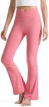 BOOPH Girls Flare Leggings with Pockets Cross High Waisted Yoga Pants Bell Bottoms Athletic Pants, New Pink, 7-8 Years