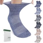 Bulinlulu Diabetic Socks for Women&Men,6 Pairs Non Binding Diabetic Ankle Socks,Wide Socks with Seamless Toe Size 6-9 9-11, Tan/Khaki/Navy/Pale Blue/Navy Blue/Offwhite, Large