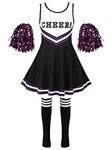 YOOJOO Cheer leader Costume for Girls Cheerleading Uniform Dress Outfit with Stockings 2 Pom Poms and Flower Black 8 Years