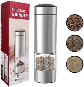 Electric Salt and Pepper Grinder Mill, Stainless Steel Automatic Pepper Mills with LED Lighting and Ceramic Grind Rotor, Adjustable Coarseness and Refillable Seasoning Bottle(Dry Battery Powered)