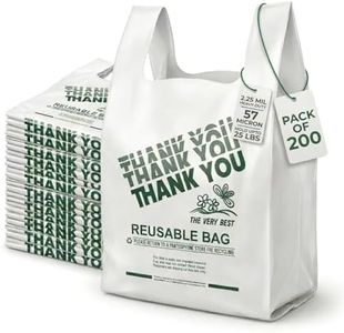2.25 Mil Reusable Plastic Grocery Bags | PACK OF 200 - 12" x 7" x 22" Thick 55 Micron Heavy Duty LDPE Thank You Shopping Bags with Handles for Retail, Takeout, Restaurants & Business | Holds 25 LBs