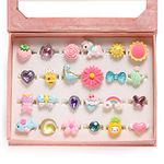 ShellKingdom Girl Rings with Cute Heart Box, Adjustable Jewelry Rings Set and Play Dress Up Rings for Kids and Little Girls, Mermaid/Butterfly/Flower Rings 24 PCS