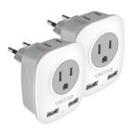 2 Pack European Travel Plug Adapter, VINTAR International Power Plug Adapter with 2 USB Ports,2 American Outlets, 4 in 1 Outlet Adapter Travel Essentials to Italy,Greece,France, Spain (Type C)