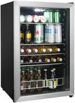 HCK Beer Fridge 115L Freestanding Beverage Refrigerator with Double Glazed Glass Door, Temperature from 0 to 10℃, Energy Class D