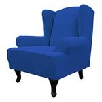 Easy-Going Stretch Wingback Chair Sofa Slipcover 1-Piece Sofa Cover Furniture Protector Couch Soft with Elastic Bottom, Spandex Jacquard Fabric Small Checks(Large,Classic Blue)