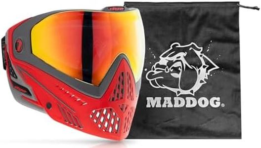 Maddog Dye i5 Thermal Dual-Pane Anti-Fog Lens Paintball Airsoft Mask Goggle System Combo with Microfiber Storage Bag | High Performance Safety Certified Protection - Shadow Fire - Grey/Red