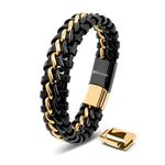 SERASAR Mens Leather Bracelet 17cm Gold Bracelet Men Gift-Box Genuine-Leather Cowhide Braided Adjust-Able Magnetic-Clasp Multi-Layer Wrap Rope Man Mans Male Band Jewelry Magnet Accessories