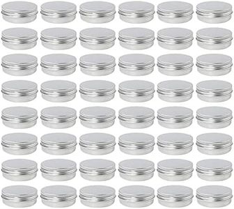 Moretoes 48 Pack 2 Oz Metal Round Tins Lip Balm Aluminum Tin Cans Containers with Screw Lid for Salve, Spices or Candies