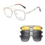 grey jack Square Metal Clip on Glasses with Spring Hinge for Myopic Men Women,3 in 1 Clip on Sunglasses 8120 Black Gold Frame