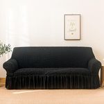 Sofa Loveseat Cover 1-Piece Spandex Sofa Cover Stretch Furniture Slip Cover for Sofa and Loveseat, Anti-Slip Foams, Machine Washable Loveseat Covers for Living Room (Black, 3 Seater)