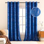 MIULEE Velvet Curtains 96 Inches Long Soft Luxury Bedroom Curtains Gold Foil Print Room Darkening Curtains Thermal Insulated Soundproof Grommet Metallic Drapes for Living Room, 2 Panels, Royal Blue