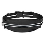 BILIONE Slim Running Belt, Runners Fanny Pack for Women and Men, Reflective Run Waist Belt for Workout Jogging with Headphone Port, Running Gift Gear (Black)