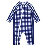 SwimZip Boys' Long-Sleeve UPF 50+ Swimsuit for Baby, Toddler, & Little Boys, Navy Gingham, 0-6 Months