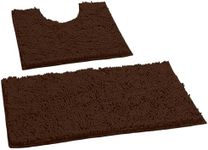 LuxUrux Bathroom Rug Mat -Extra-Soft Plush Bath Shower Bathroom Rug,1'' Chenille Microfiber Material, Thickening Shaggy Tub Mat Carpet, Super Absorbent. Machine Wash & Dry (Curved Set, Brown)