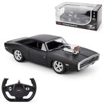 Officially Licensed RC 1970 Dodge Charger RT Car, 1:16 Scale, Remote Controlled with Sound Effects, LED Lights, Independent Suspension, Detailed Interior – Black