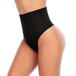 Werkiss Shapewear Thong for Women Tummy Control Knickers High Waisted Thongs Slimming Body Shaper Shaping Underwear(#1 Black-mid Waisted, S)