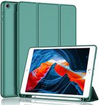 Oaky Smart Case for iPad 7/8/9 Generation 10.2 inch (2019/2020/2021) Pencil Holder, PU Lather, Trifold Stand, Auto Wake/Sleep, Soft TPU Back Case Cover - Dark Green