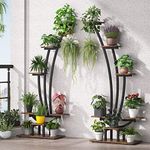 Tribesigns 6-Tier Tall Indoor Plant Stand Pack of 2, Metal Curved Display Shelf with 2 Hanging Hooks, Multi-Purpose Bonsai Flower Pots Plant Rack for Indoor, Garden, Balcony, Living Room