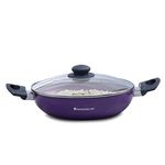 Wonderchef Valencia Non-Stick Kadhai with Glass Lid | Cool Touch Bakelite Handles | Pure Grade Aluminium| PFOA Free|2 litres Capacity | Size 24 cm Kadai | 1 Year Warranty | Purple