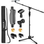 CAHAYA 2 in 1 Microphone Stand Foldable Tripod Gooseneck Mic Stands with 2 Mic Clip Holders for Performance Singing Speech Wedding Stage and Outdoor (CY0362)