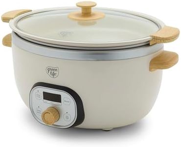 GreenLife 8QT Slow Cooker, Non-Toxic PFAS-Free Ceramic Nonstick Removable Interior Bowl, Programmable, Family Friendly, Keep Warm, Stovetop & Oven Safe, Dishwasher Safe Crock, Timer, Glass Lid, Cream