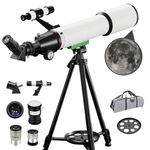 BOSSDUN Telescope, 70mm Aperture (20X-150X) Portable Refractor Telescopes for Astronomy Beginners, 500mm Professional Travel Telescope with Carry Bag, Astronomy Beginners Gifts, White