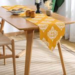 Urban Space 100% Cotton Dining Table Runner, Printed Anti Skid Runner for Dining Table, Center Table Runner, Table Runners Suitable for 4 Seater & 6 Seater Table (Size - 13" x 76", Motif Mustard)