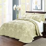 BNF Home Damask 4 Piece Bedspread Set, Queen, Light Green