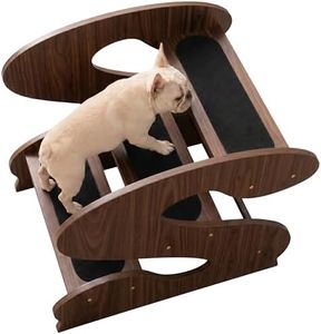 AUTATUE Wooden Dog Stairs,16¾"Wx23¼Dx19⅜H 3Steps Ramp Ladder,Small or Senior Dogs for Pet LUNDERLAND Design RedWalnutWood GrainPattern