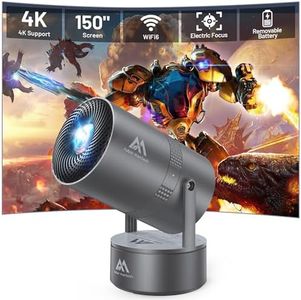 [Built-in Battery] Mini Projector with Wifi and Bluetooth, 4K 1080P Supported 270° Rotatable 150'' Screen Auto Keystone Home Outdoor Portable Smart Projector for Phone/TV/Laptop/HDMI, Iron Grey