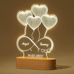 Personalised Acrylic Lamp Gift for Valentine's Day, Custom 3D Illusion Love Heart Balloons Night Light, Custom Led Line Love Lamp for Girls Lover's Gift&Home Decoration