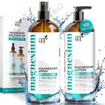 ArtNaturals Magnesium Oil Spray 12 oz + Body Lotion Set 8oz - Extra Strength Ultra-Pure Soothing Relief & Relaxation for Better Sleep, Muscle Health Leg & Joint Care W/a Less Itch, Non-Greasy Formula