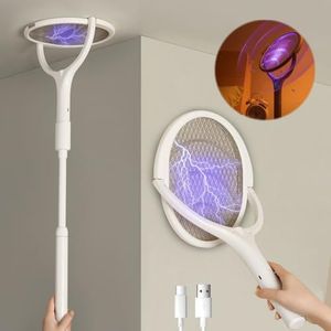 XPJBKC Electric Fly Swatter, Electric Fly Zapper with Rotating Head, Rechargeable Electric Fly Killer, Bug Zapper, Insect Zapper, Fly Catcher, Spider Catcher, with Telescopic Extension Wand (43-70 cm)
