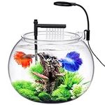 12L Desktop Betta Fish Bowl Kit, Plastic Aquarium with Air Pump & Light & Filter, Small Fish Tank Starter Kit