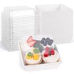 VGOODALL 48PCS Cake Slice Boxes with Clear Lids, 12CM Oil-Proof Paper Charcuterie Boxes Bakery Dessert Box Food Containers Takeaway for Bakery Macaron Sandwich Cookies (White)