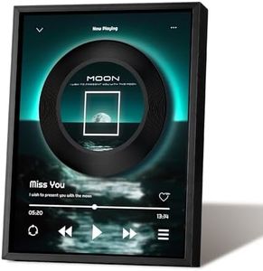 Music Picture Frame Bluetooth Speaker - Rotating Turntable Wireless Speaker Song Plaque, Light Up Music Plaque Art Paintings Frame with LED Light, Home Desk Decor Gifts for Men & Women (Moon)