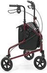 DAYS Tri Wheel 3-Wheel Folding Mobility Walker, Lightweight, Carry-on Bag and Lockable Brakes, Comfortable Mobility Aid for Elderly and Handicapped Users, Ruby