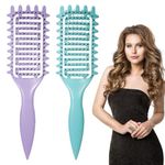 2 PCS Curl Defining Brush,Define Styling Brush for Curly Hair,Curl Brush for Curly Hair,Hair Brush for Curly Hair,Define Curls Brush,Curved and Vented Detangling Brush,for Women Girls (Green+Purple)