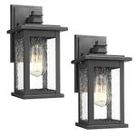 Emliviar Outdoor Wall Mount Lights 2 Pack, 1-Light Exterior Sconces Lantern in Black Finish with Clear Seeded Glass, OS-1803EW1-2PK