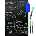 Magnetic Black Dry Erase Board for Fridge (43 x 28 cm), Stain-Resistant w/ 3 Magnetic, Fine-Tip Neon Chalk Markers, Erasable Refrigerator Blackboard for Kitchen Menu & Grocery List by Yes4Quality