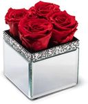 SOHO FLORAL ARTS | Mirrored Vase Pave Accent | Genuine Roses That Last for Years | Forever Roses in a Box (Red)