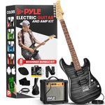 Pyle 6 Amp Kit-39.4” Full Size Electric Guitar Humbucker Pickups Bundle Beginner Starter Package w/Amplifier, Case, Strap, Tuner, Pick, Strings, Cable, Tremolo (Black), Right, (PEGKT99BK)