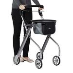 Stander Let’s Go Indoor Rollator, Lightweight Four Wheel Euro Style Walker with Tray, Folding Mobility Aid for Seniors by Trust Care, Silver