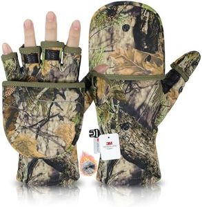 HANDLANDY Winter Fishing Gloves, 3M Thinsulate Camo Warm Flip Fingerless Gloves Convertible Mittens for Cold Weather, Hunting and Fly Fishing Gifts for Men(Medium)