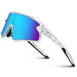 RIVBOS Youth Baseball Sunglasses for Kids(Boys&Girls) Polarized UV Protection Cycling Glasses BlackWhile InkDot Frame IceBlue Lens RYS007