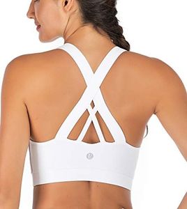 RUNNING GIRL Sports Bra for Women, Criss-Cross Back Padded Strappy Sports Bras Medium Support Yoga Bra with Removable Cups, White, Medium