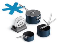 Joseph Joseph Space 3pc Non-Stick Saucepan Set, Space-Saving Nesting Pans with Folding Handles & Ceramic Coating